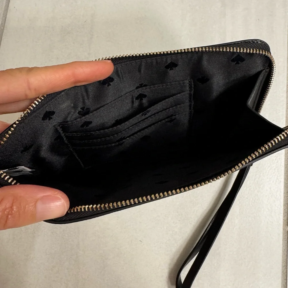 Kate Spade Cameron Wristlet Wallet Black Clutch with Gold Accents